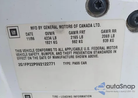 1997 Chevrolet Camaro Ss/Z28 из США, поврежденный, VIN 2G1FP22P9V2122771